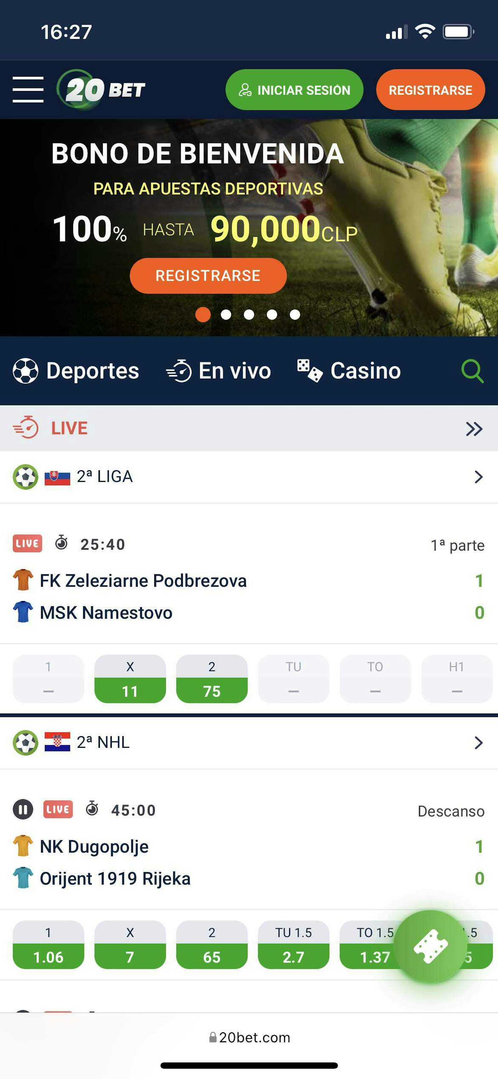 20 Bet apuestas celular