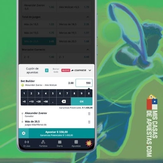 Boleto de apuestas tenis en celular