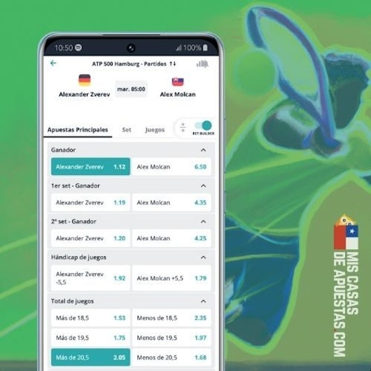 Selección de mercados de apuestas deportivas tenis en celular.