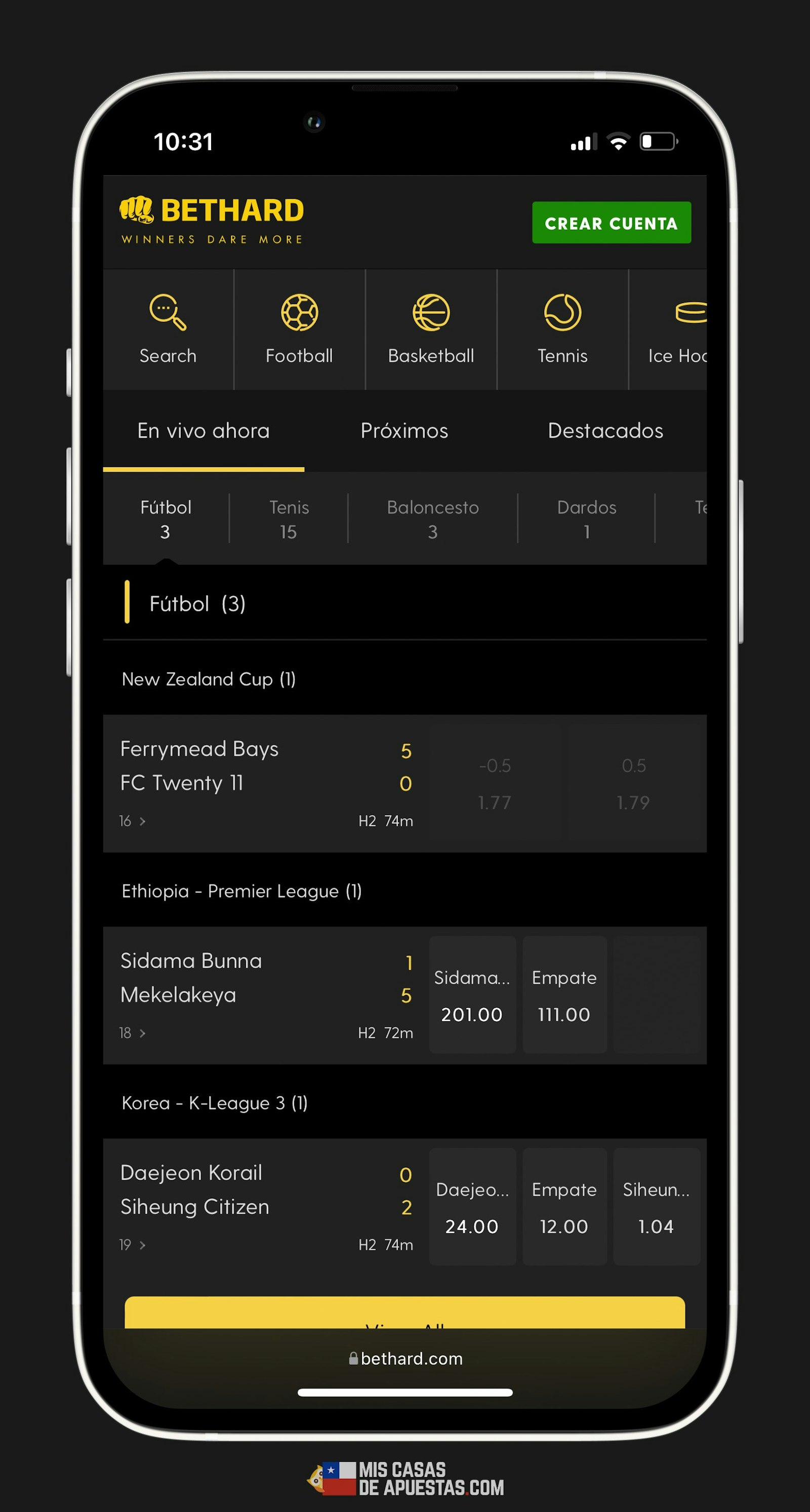 Bethard celular apuestas listado