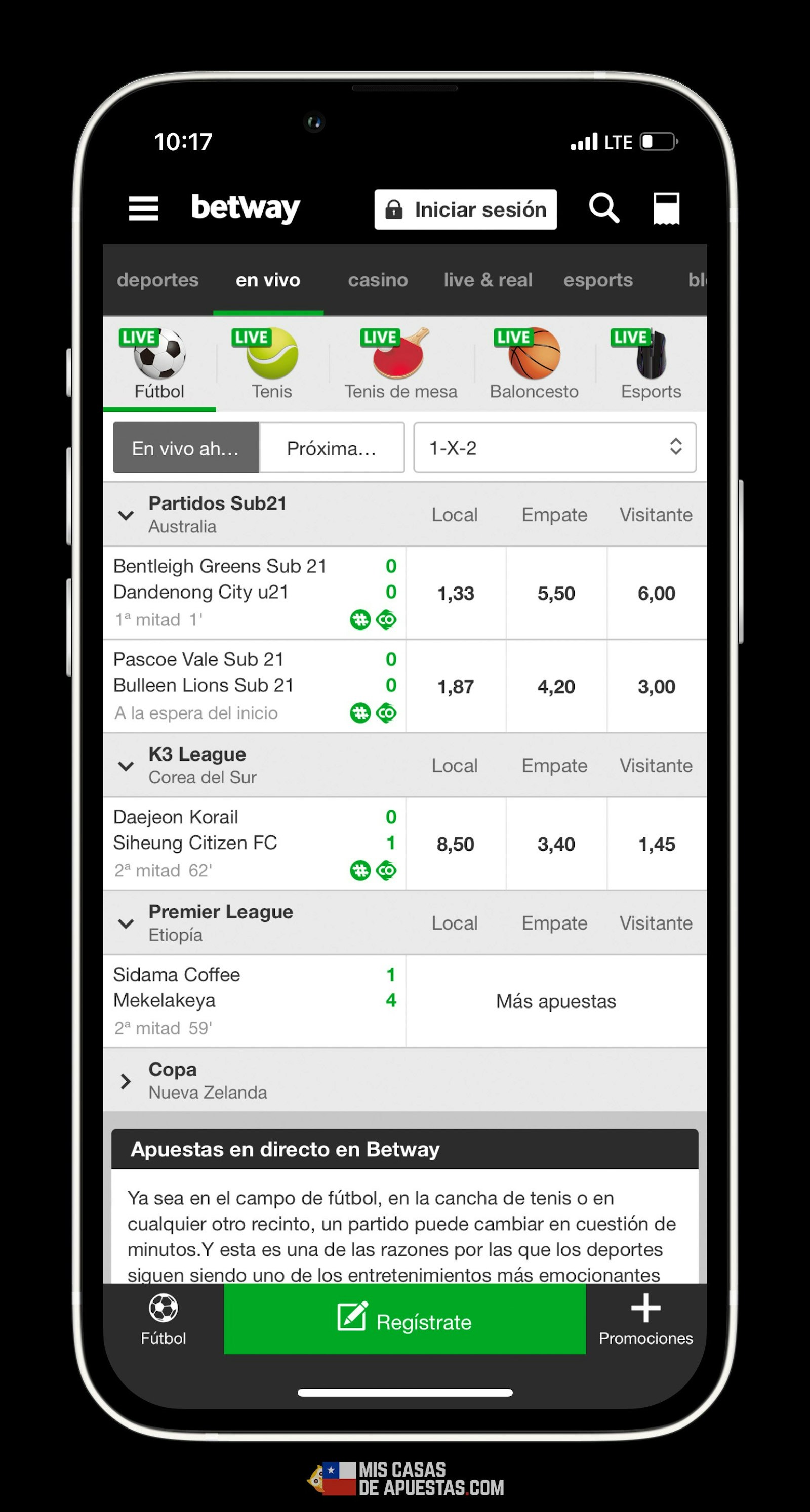 Betway celular apuestas en vivo
