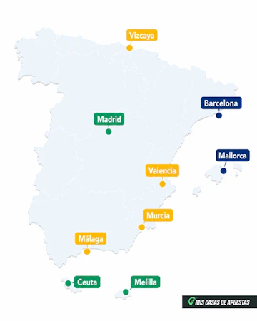 Mapa con las sedes de las casas de apuestas en Espana