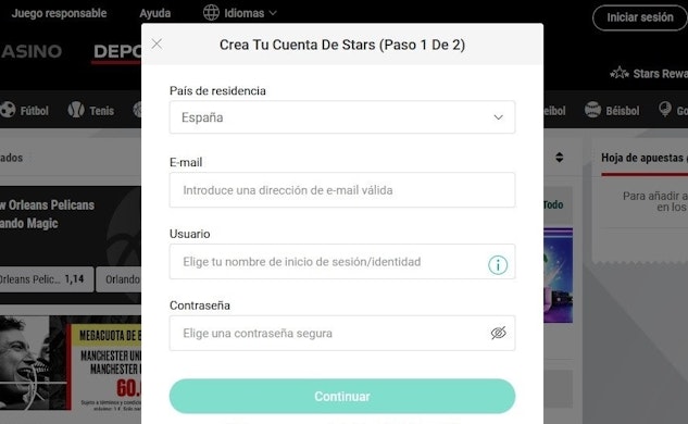 Registro Pokersstars deportes