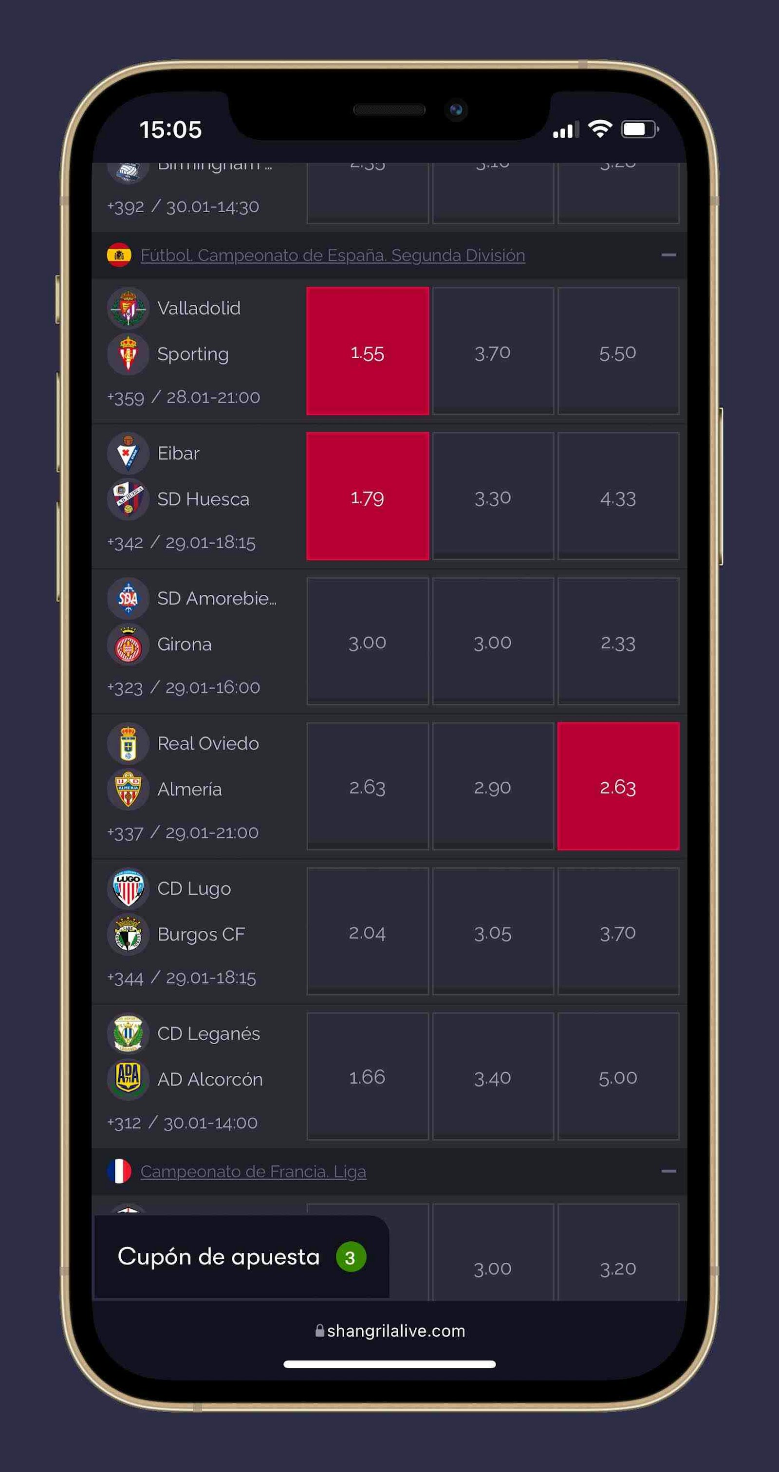 Shangri La apuestas celular