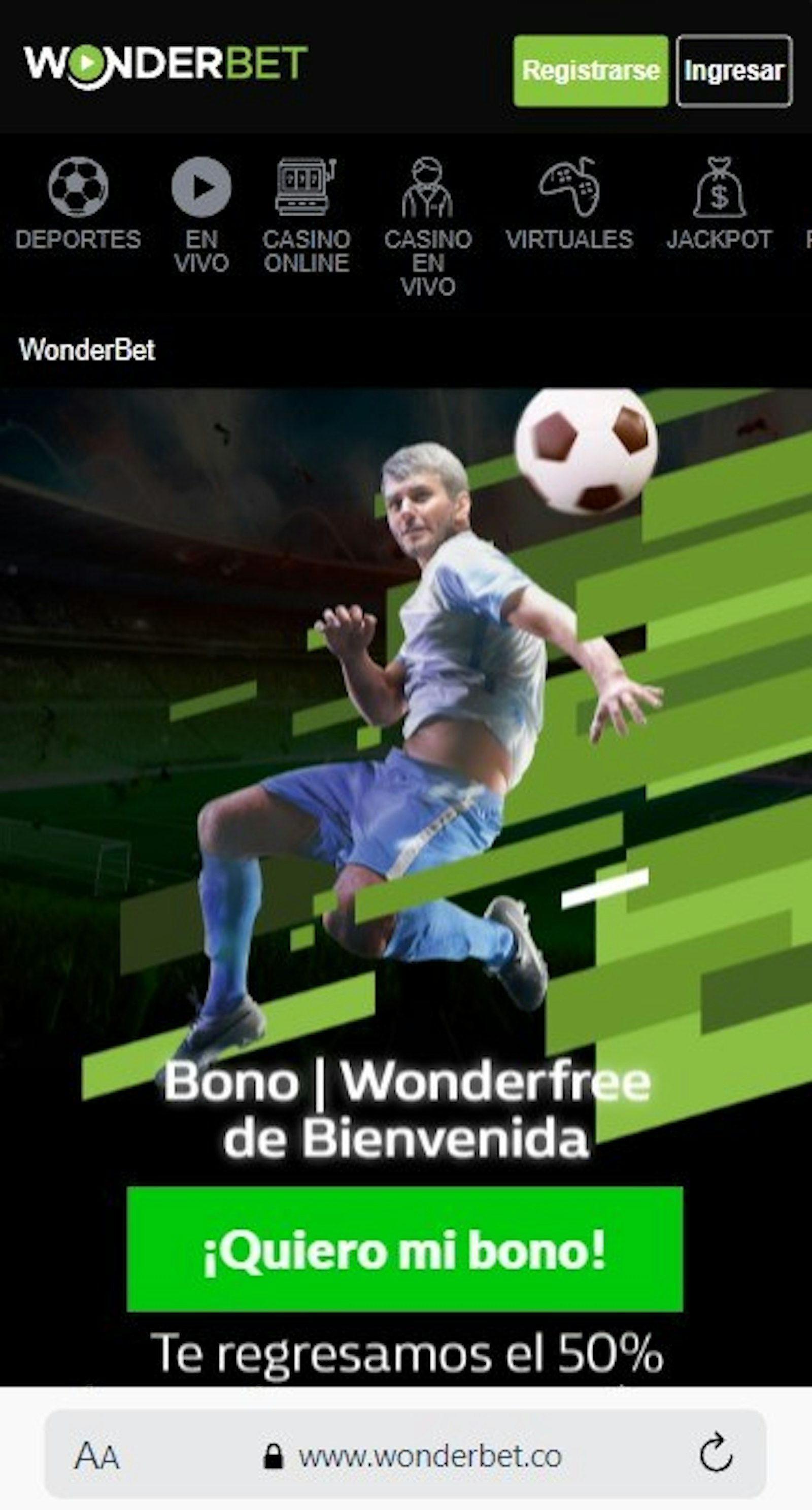 Wonderbet homepage